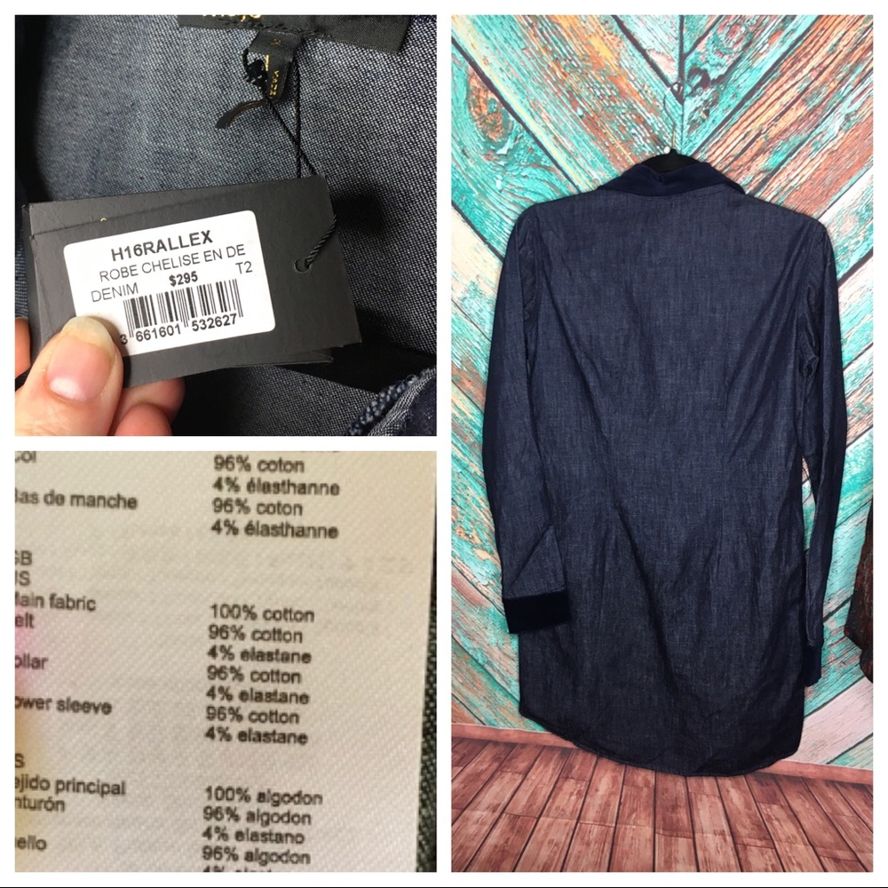Maje NWT Rallex Denim & Velvet Trimmed Shirt Dress - Picture 4 of 7